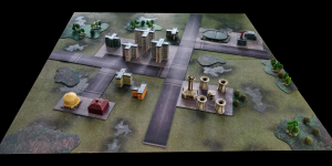 View of games table with battle mat parts (2)