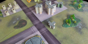 View of games table with battle mat parts (5)